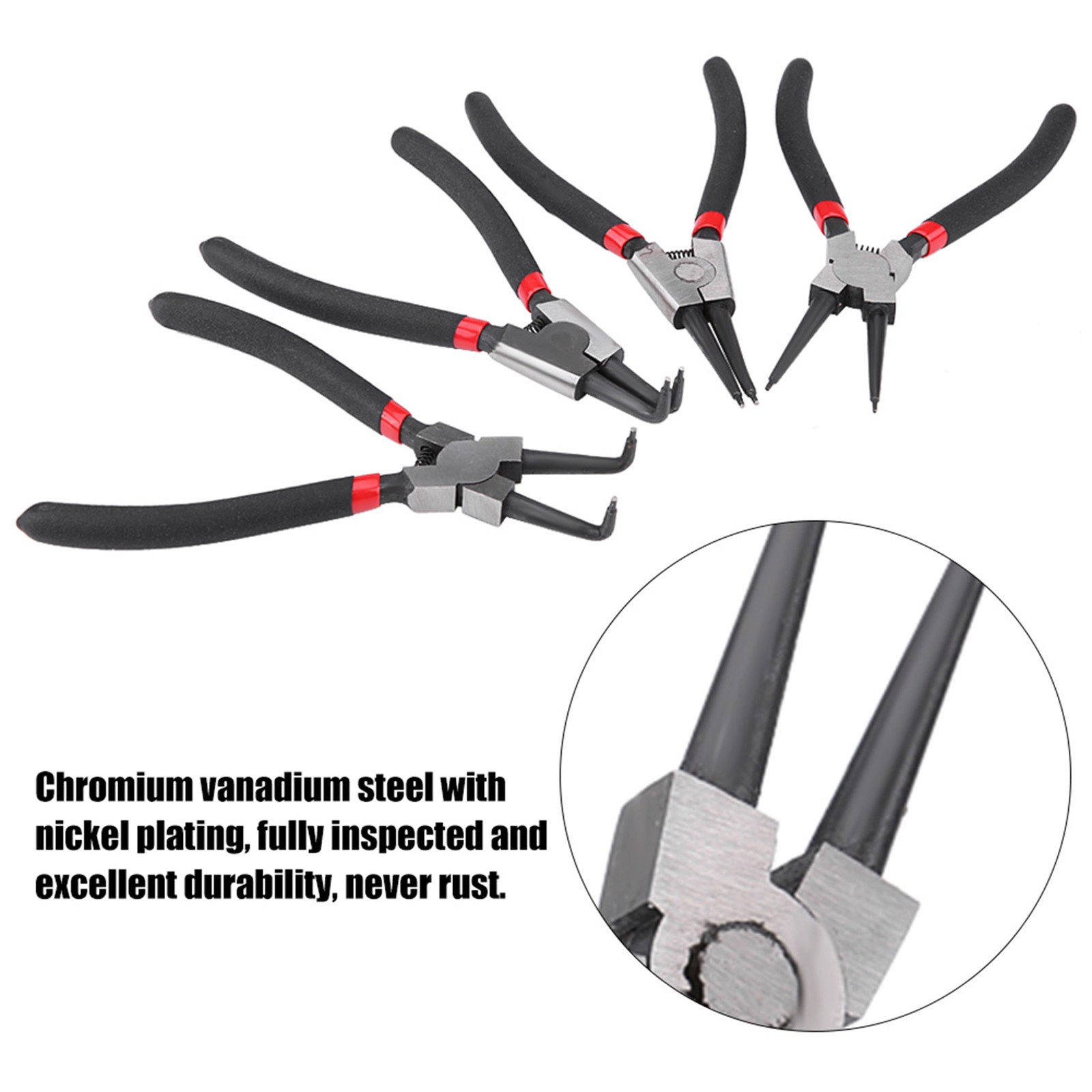 4Pcs 7inch Circlip Plier Set Heavy Duty Snap Ring Pliers Tool For Vehicle Machin