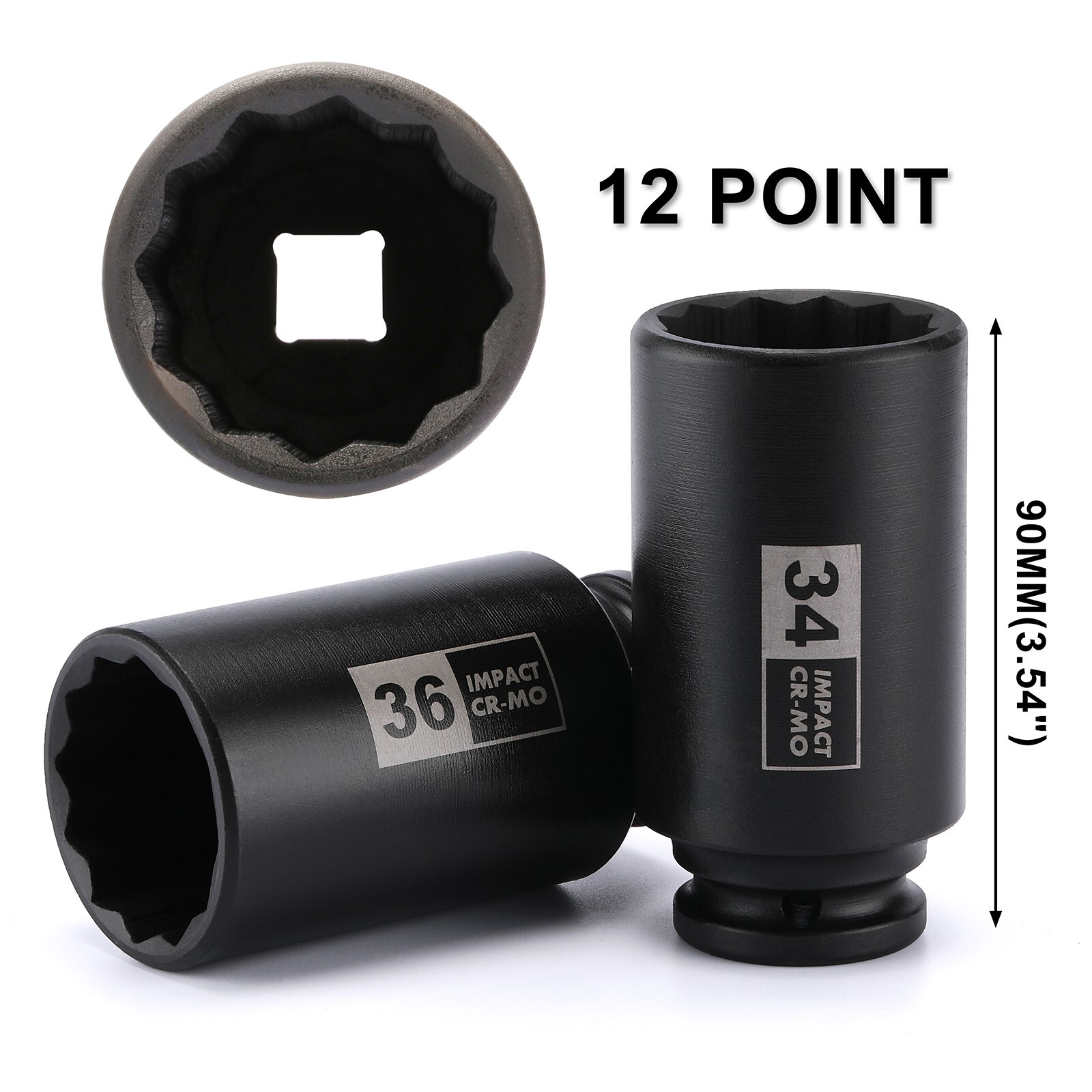 1/2″ Drive Deep Impact Socket Set, CR-MO, 8 Piece 12 Point Metric , 29mm-39mm
