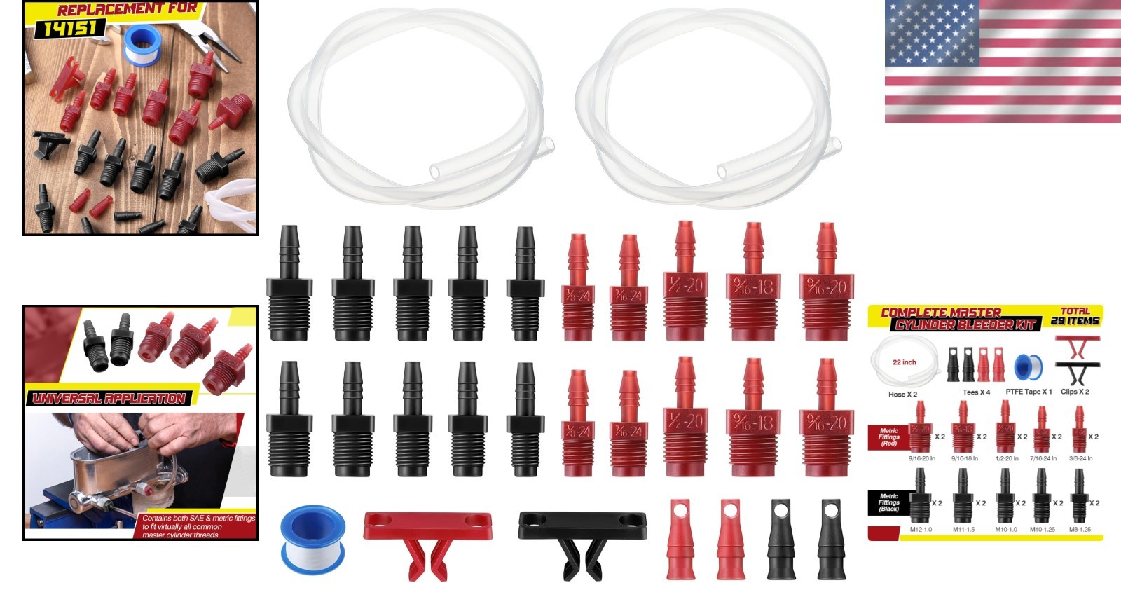 Brake Master Cylinder Bleeder Kit with Clear Hoses Fittings 29 pcs