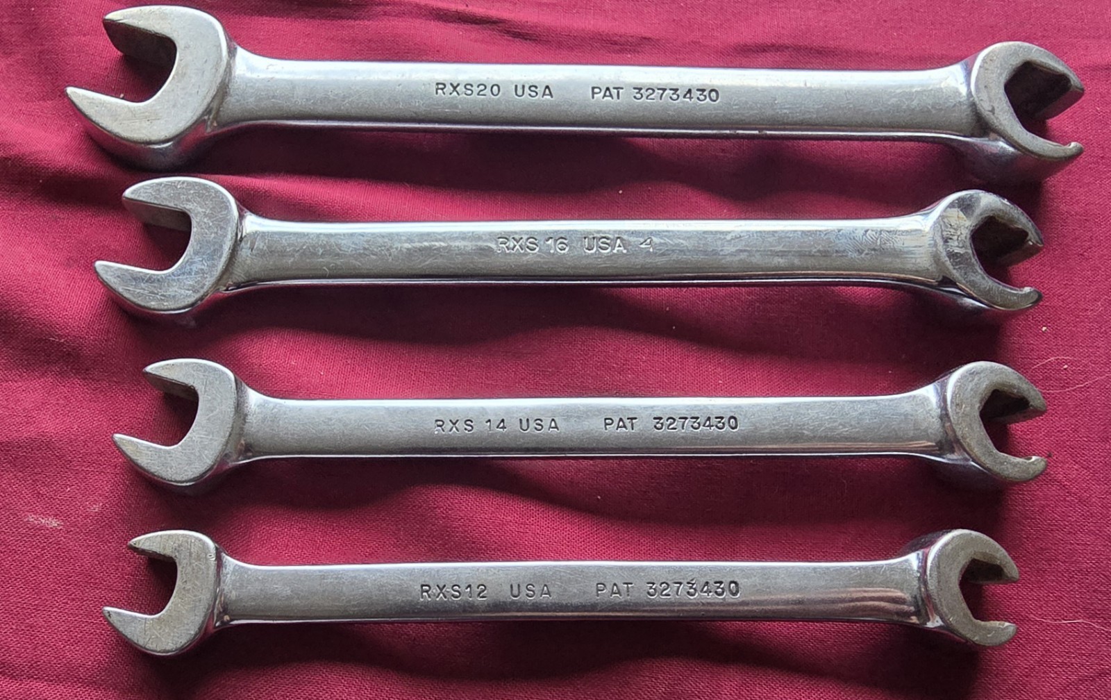 Snap On RXS Series SAE 4 Piece Flare/Open End Wrench Lot RSX14 RSX12 RSX16 RSX20
