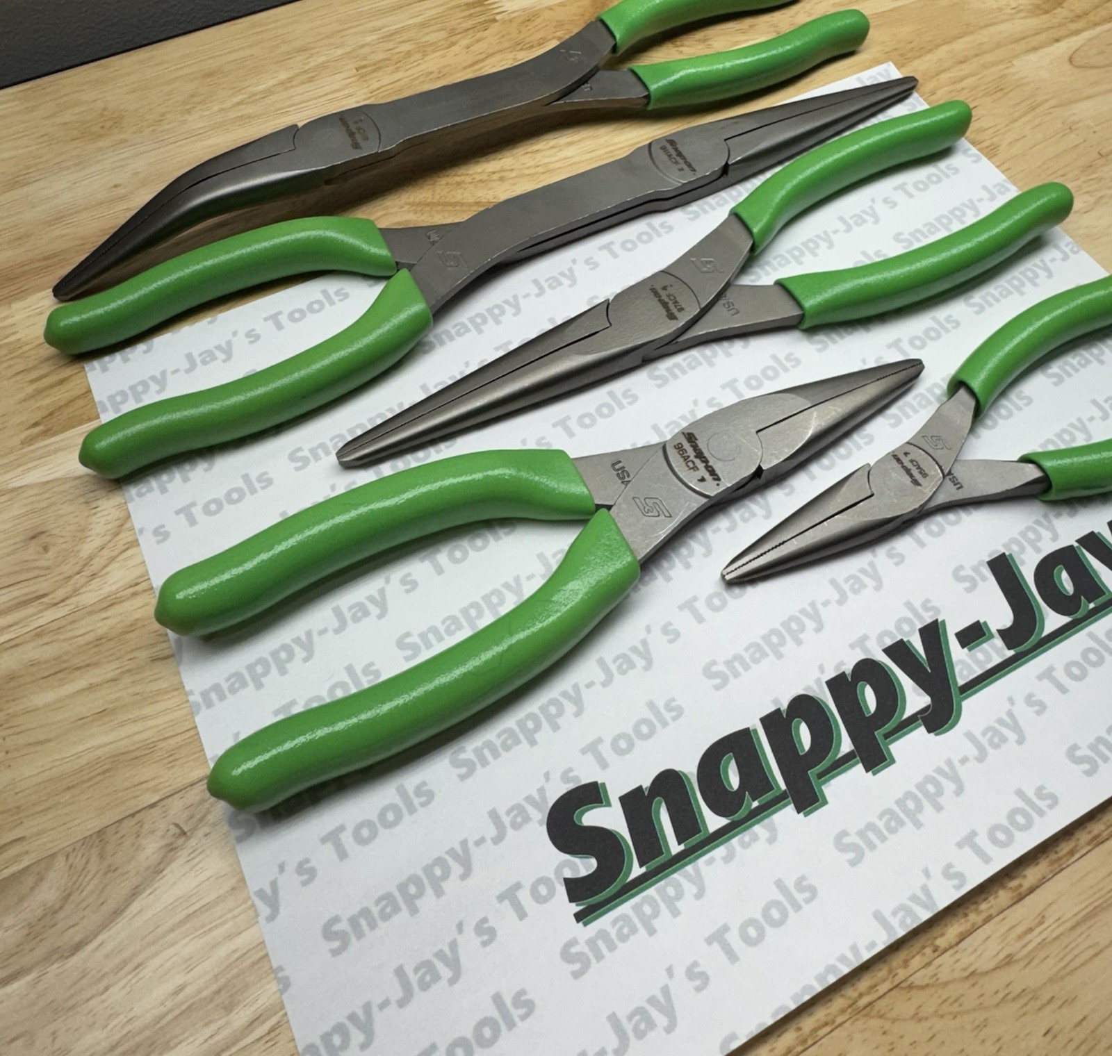 Snap-on Tools USA NEW 5pc GREEN Talon Grip Needle Nose Plier Set LONGNOSE5G
