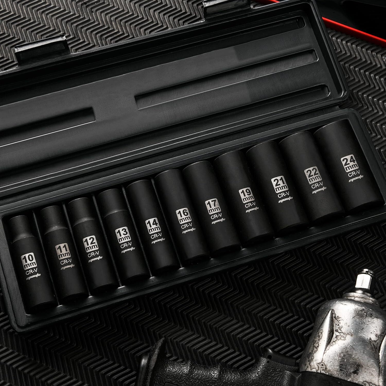 1/2-Inch Drive Metric Deep Impact Socket Set, Cr-V, 6 Points, 11 Sockets