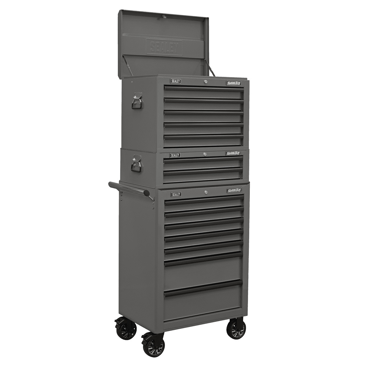 Sealey APSTACKTGR Topchest, Mid-Box & Rollcab Combination 14 Drawer Black