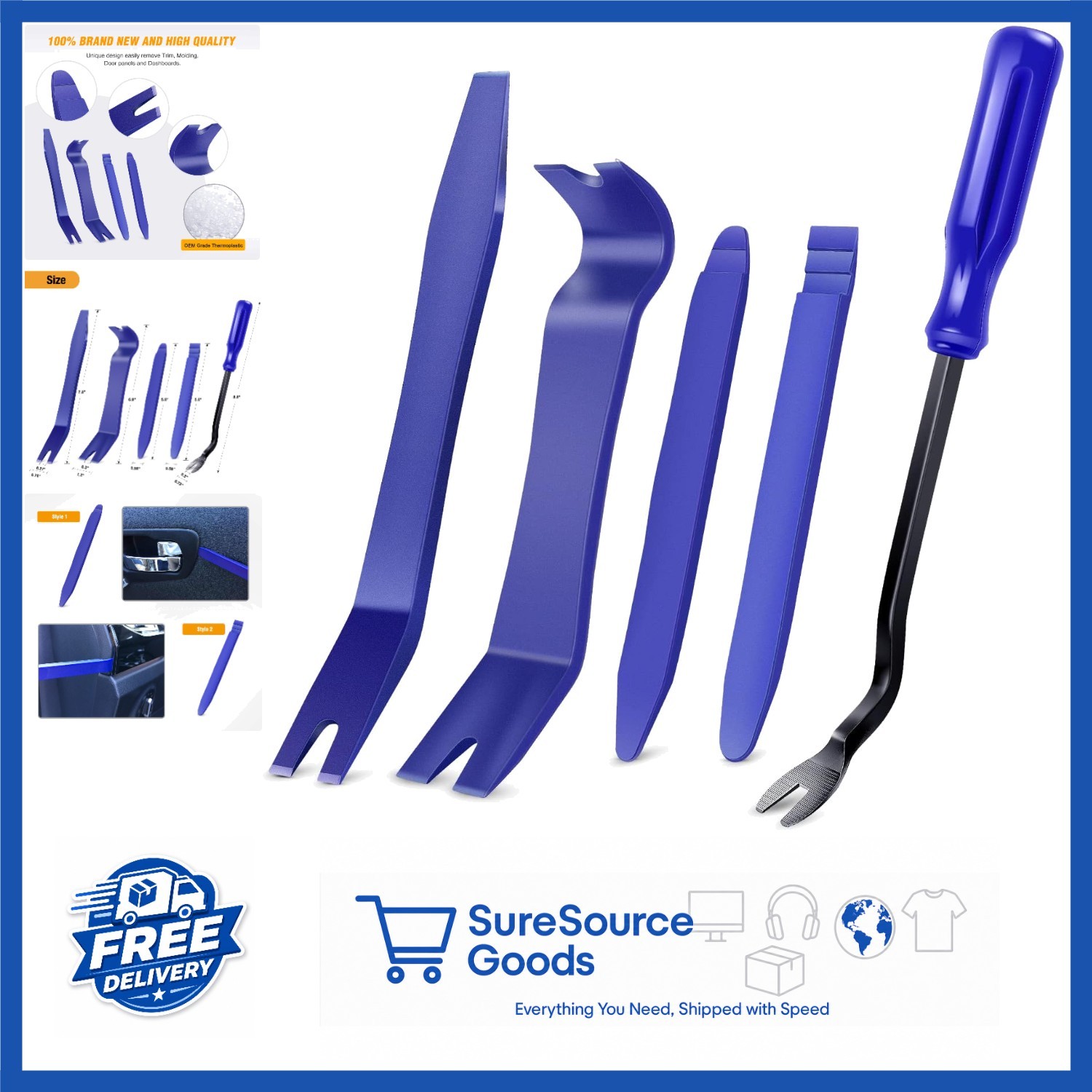 Ergonomic 5PCS Trim Removal Tool Kit for Car Interior & Audio Installation