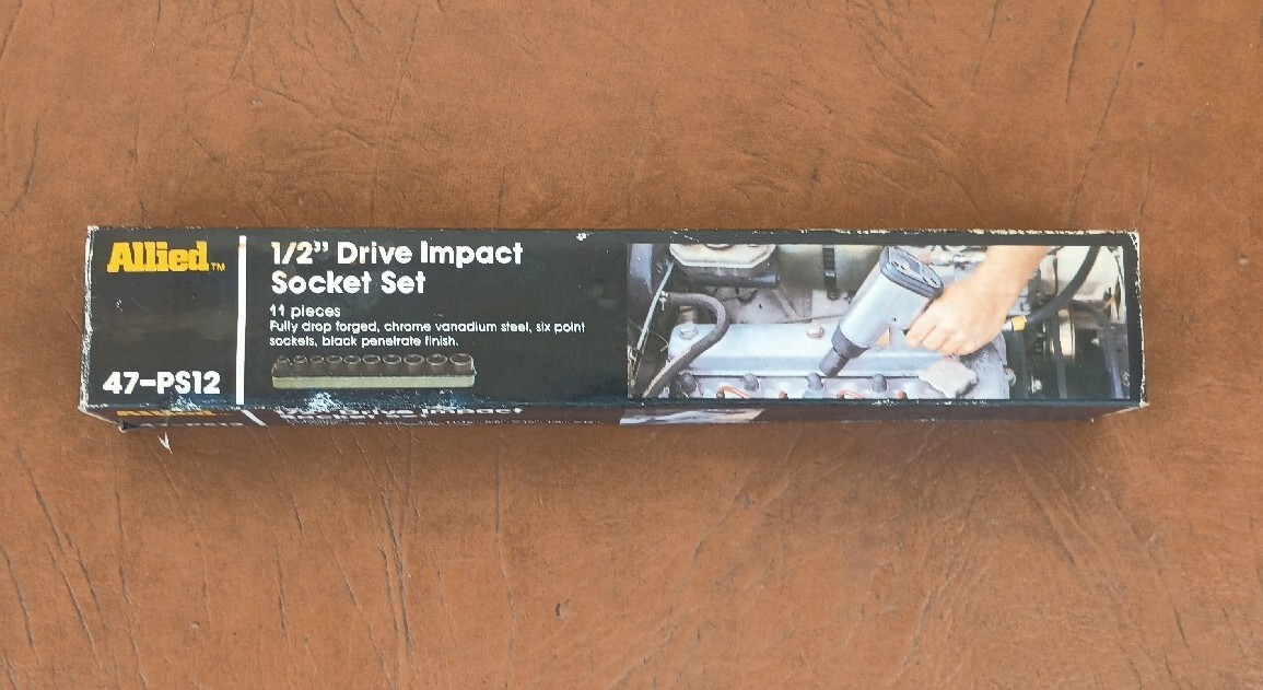 NOS Allied 1/2″ Drive SAE Impact Socket Set 11 Pieces in Metal Case 47-PS12