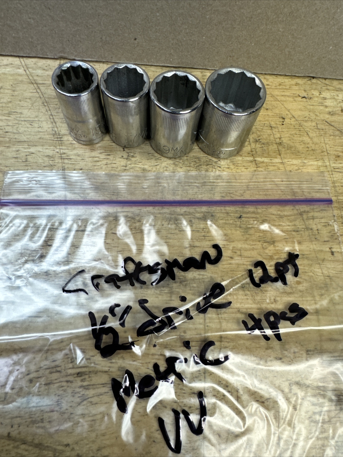 Craftsman 1/2″ Drive 4 Pcs Metric 12 Point Socket Set 15mm 17mm 19mm 22mm VV