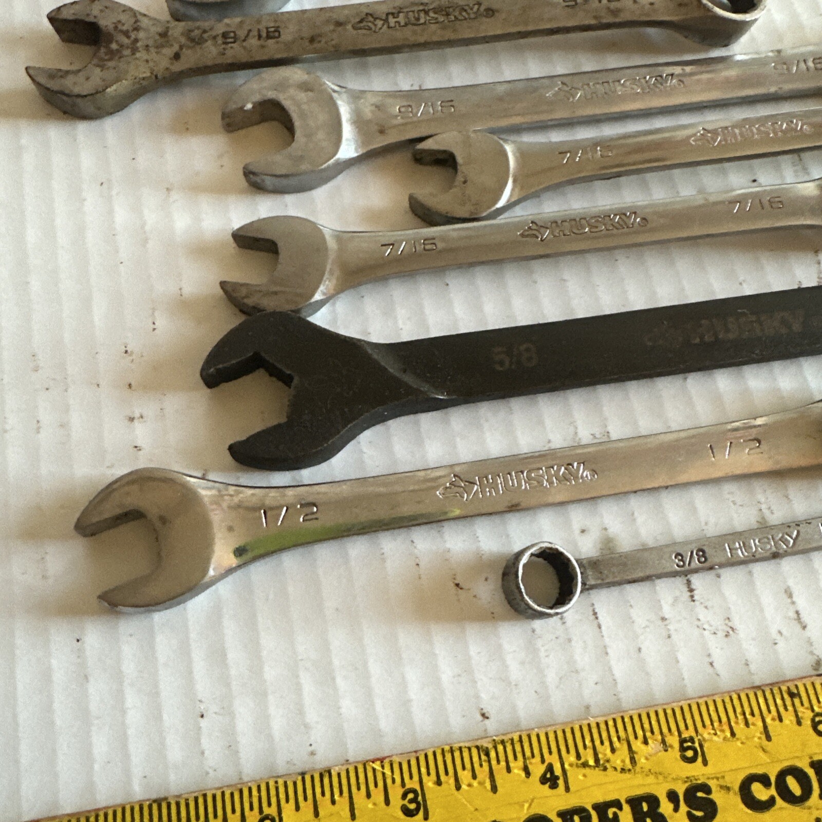 lot of 9 Husky wrenches Standard various sizes forged in U.S.A. drop steel VGC