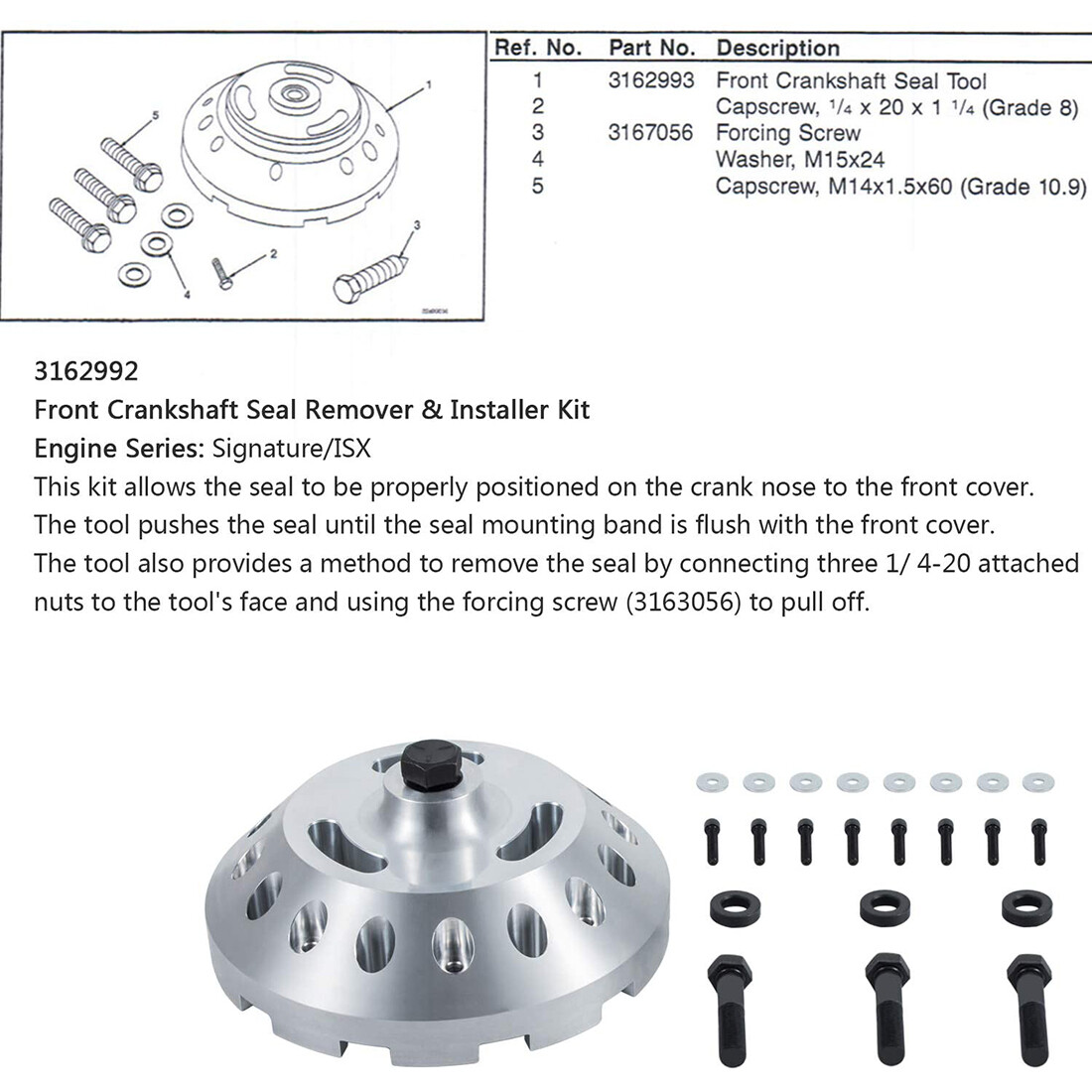 3162992 Front Crankshaft Seal Remover Installer for Cummins ISX QSX Diesel