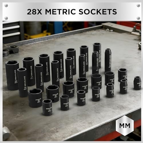 50-Piece Impact Socket Set, 3/8″ Drive, SAE & Metric, 6 Point, Cr-V, Ratchet & E