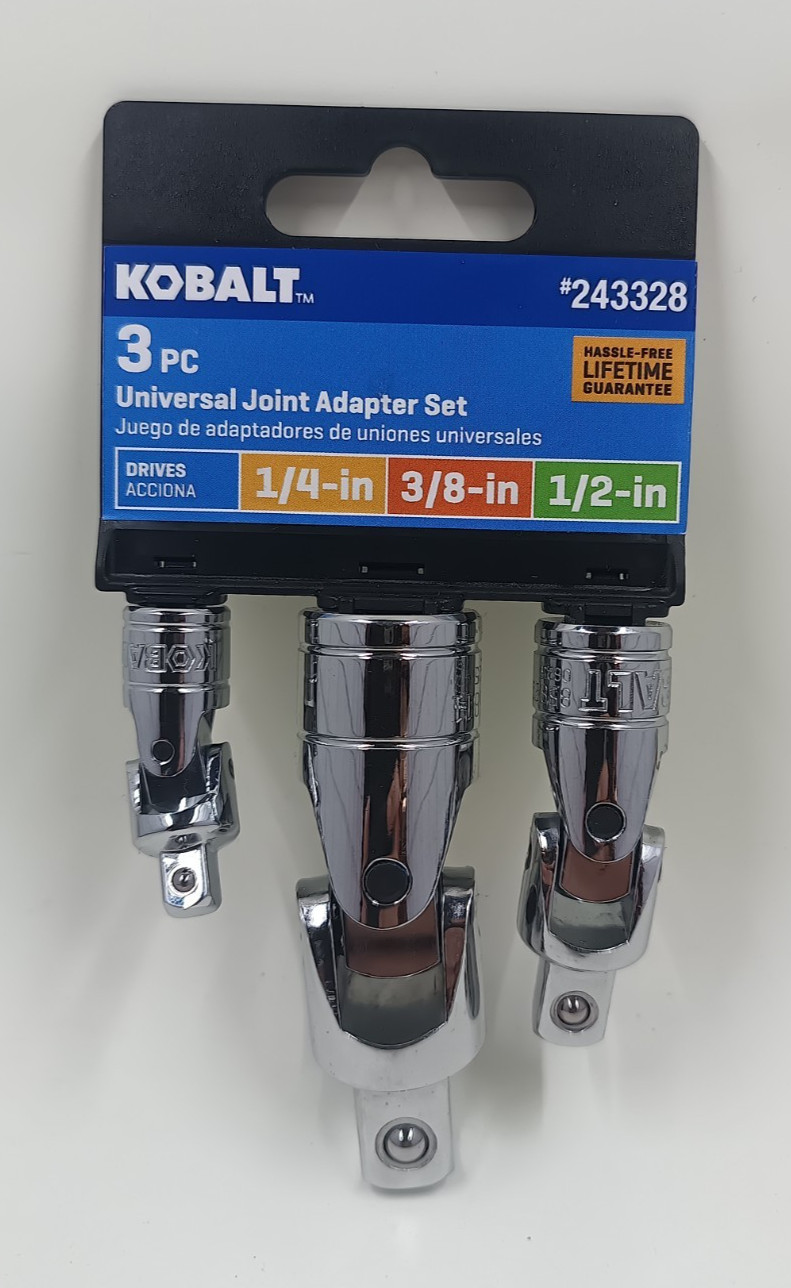 Kobalt #243328 3pc. Universal Joint Adapter Set – 1/4” 3/8” 1/2” Drives