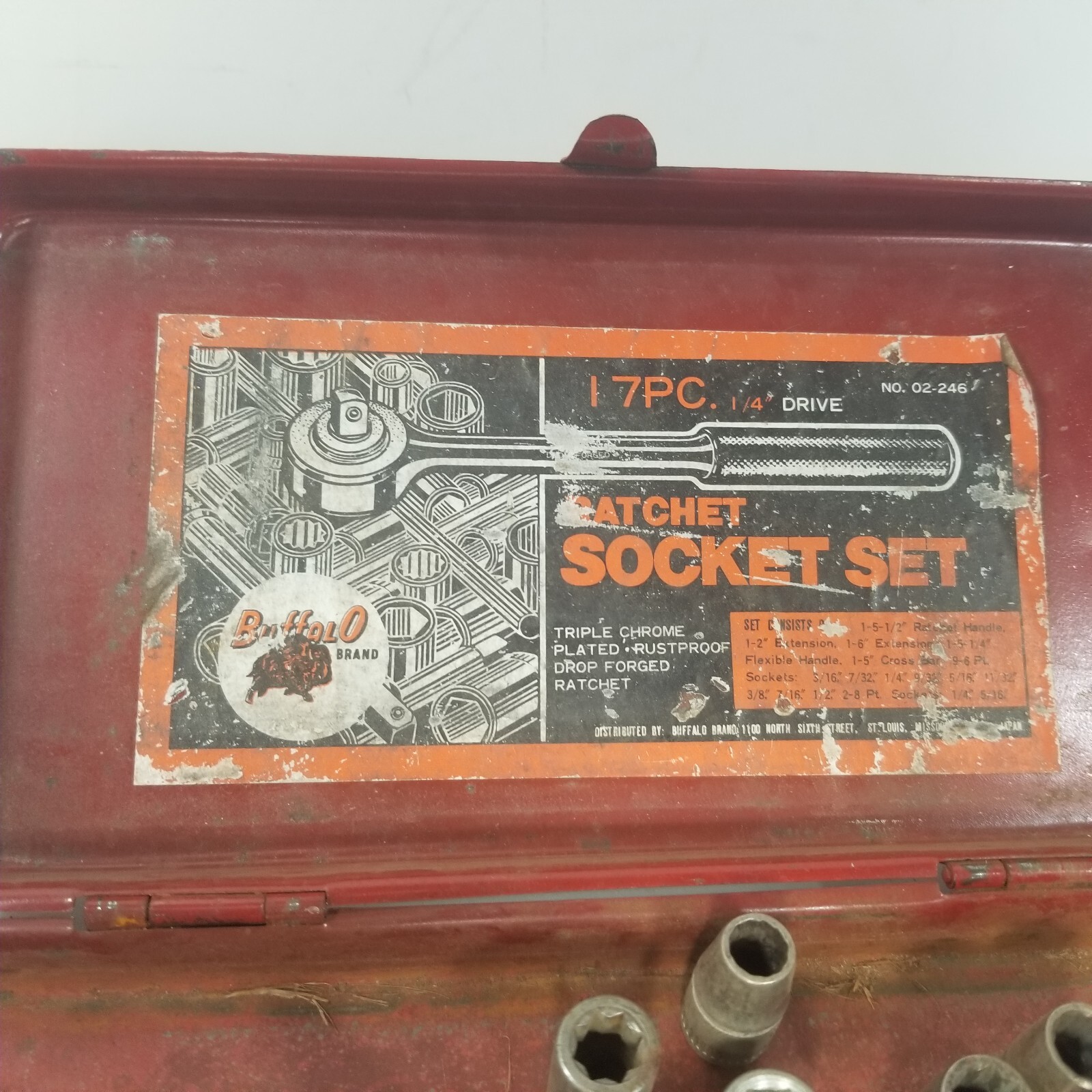 Vintage Buffalo Ratchet & Socket Set 17Piece 1/4″ Drive w/ Metal Case