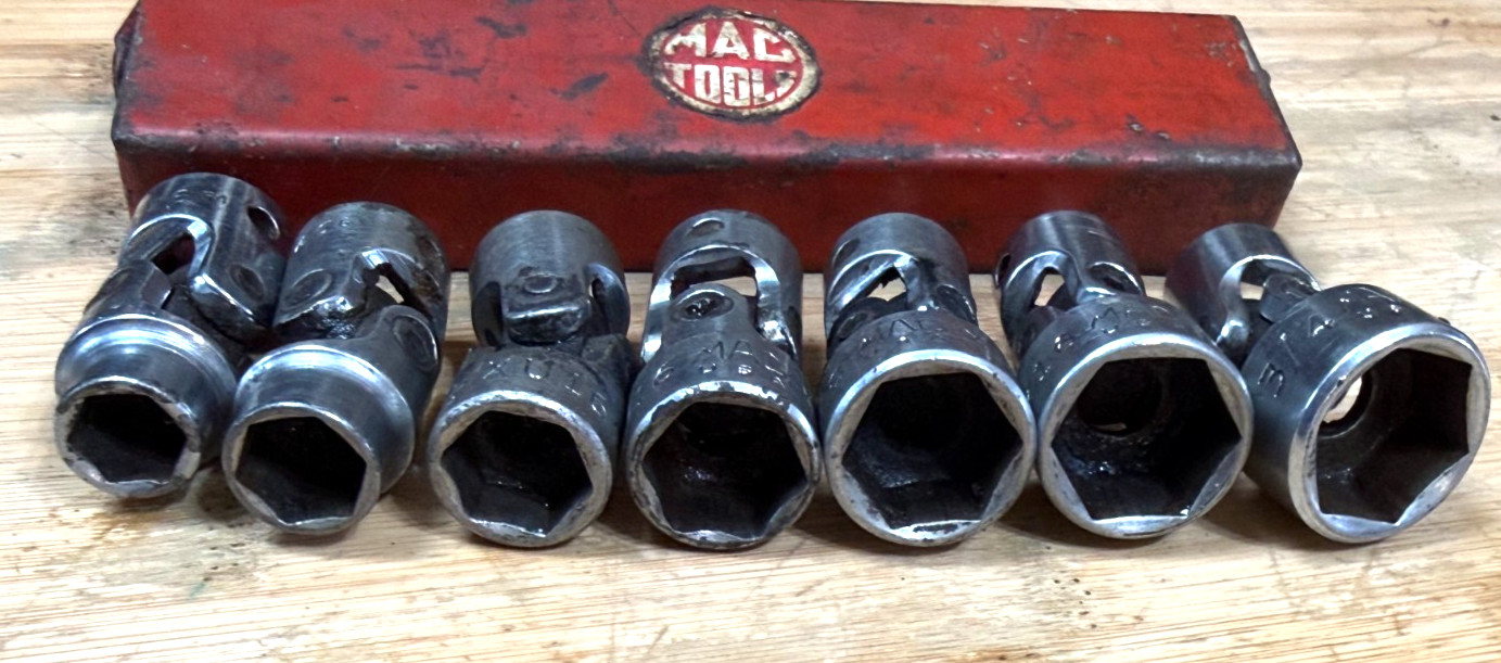 Vtg MAC Tools SAE Shallow 6-PT 3/8″ Drive Swivel Socket Set 3/8″- 3/4″ w/tray