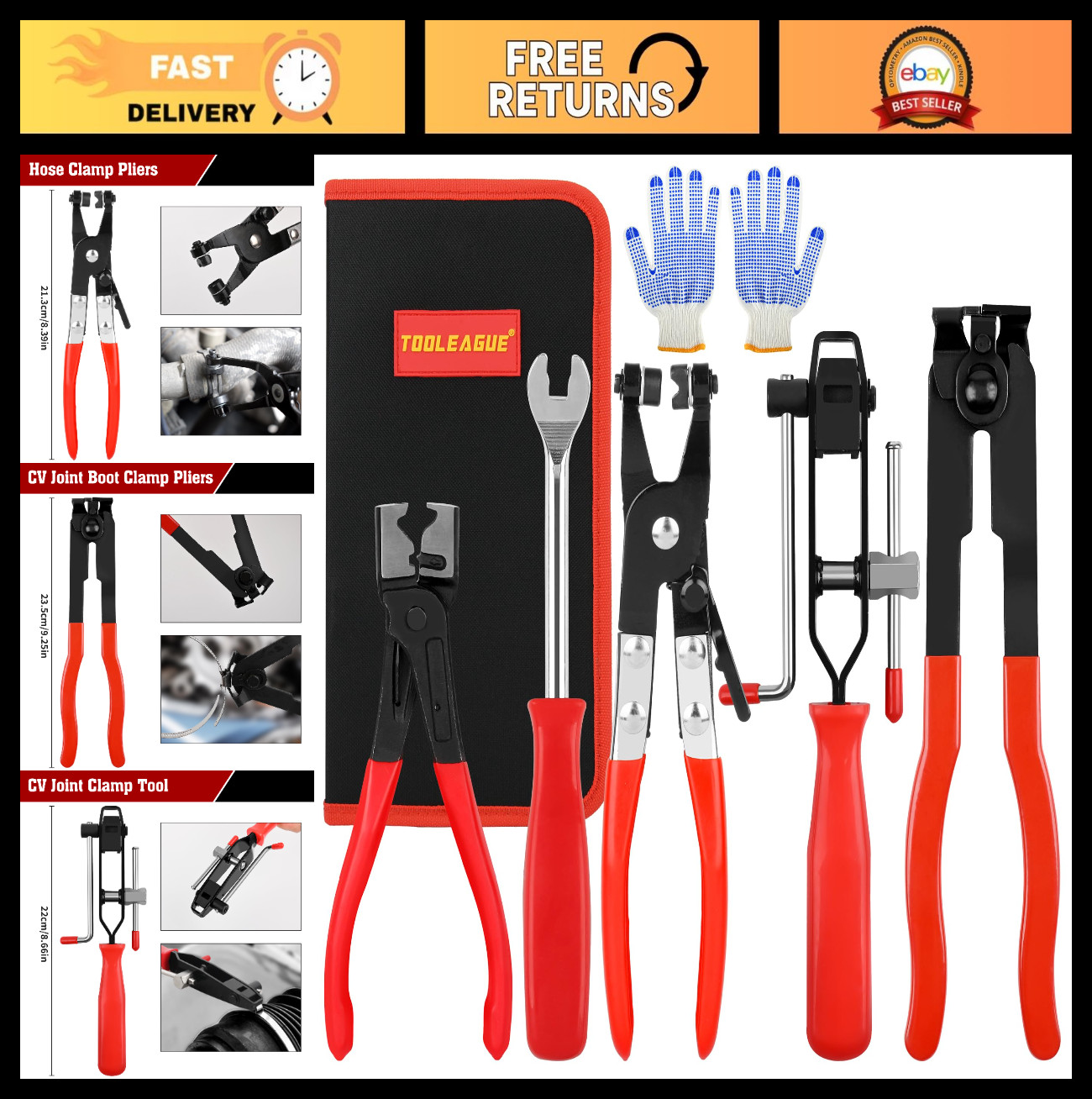 5Pcs CV Boot Clamp Tool Set | Hose Clamp & Clic-R Pliers, Auto Trim Removal, Sto