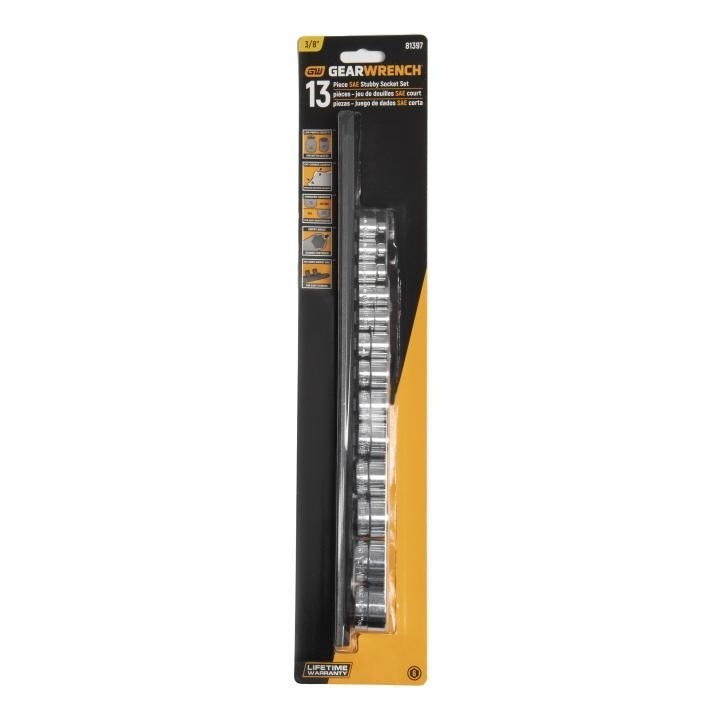 Gearwrench 13 Piece 3/8″ Drive 6 Point SAE Stubby Socket Set 81397