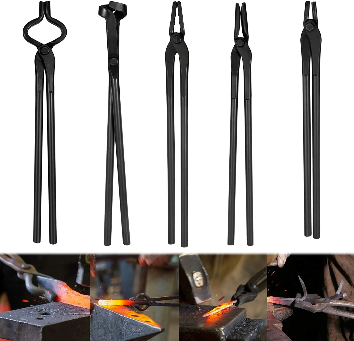 Knife Making Tongs Blacksmith Bladesmith Tong Set Vise Anvil Forge Tools-5PCS