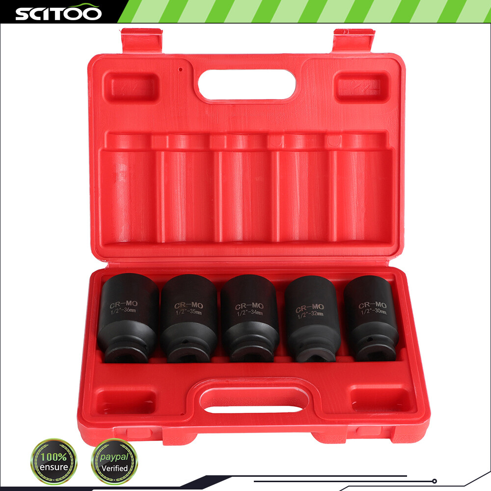 30 32 34 35 36mm 5pcs 1/2» Deep Spindle Axle Nut Socket 12 Point Metric
