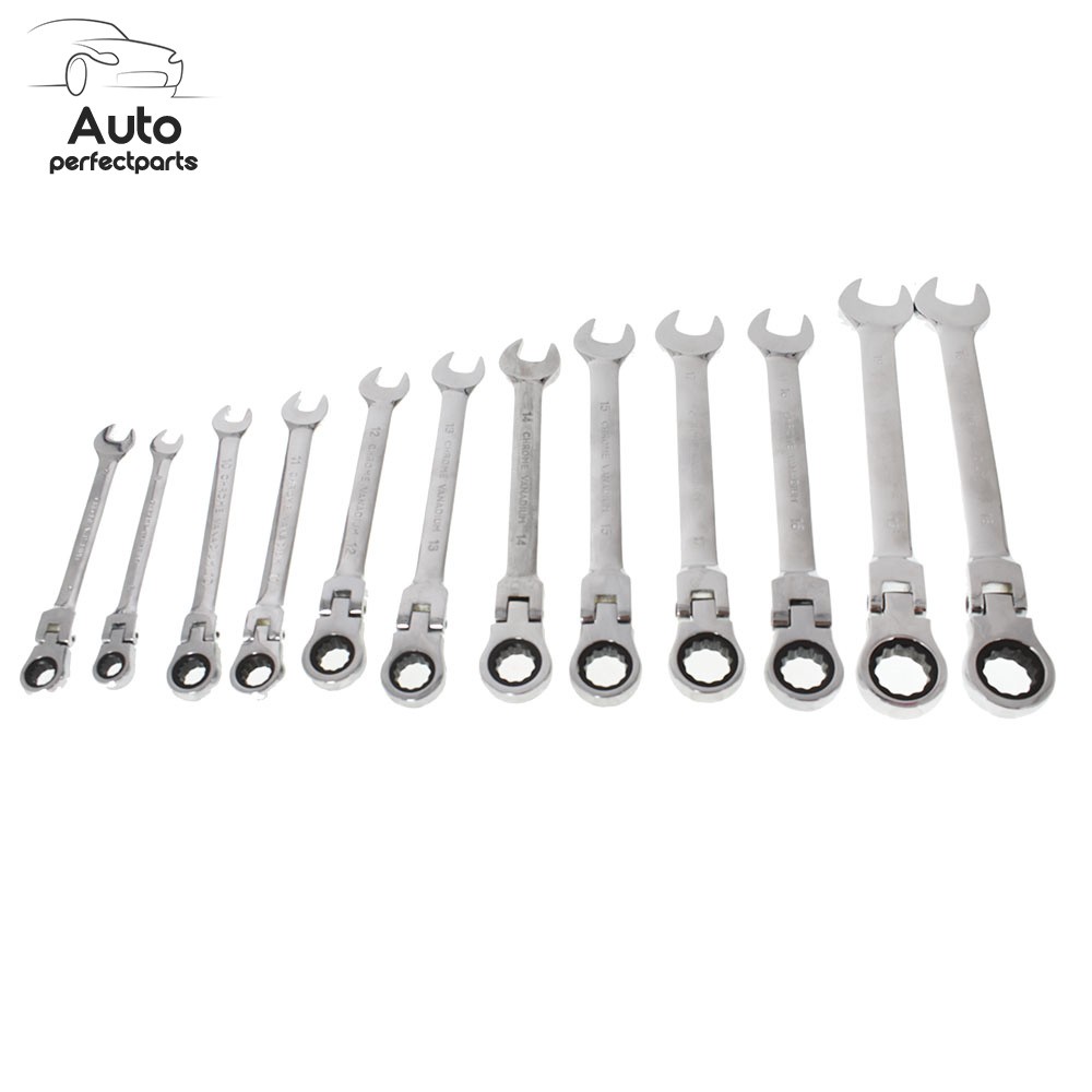 12PCS Flexible Head Ratcheting Spanner Auto Wrench 8-19mm Combination Tools Kit