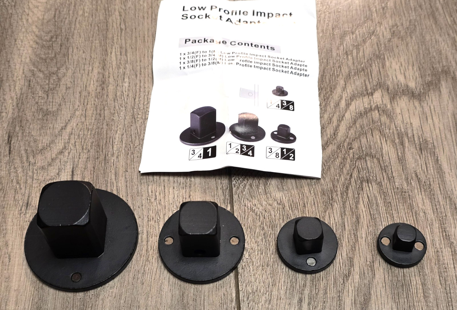 4pc Low Profile Magnetic Impact Reducing Adapter Set 1/4″ up to 1″ drive