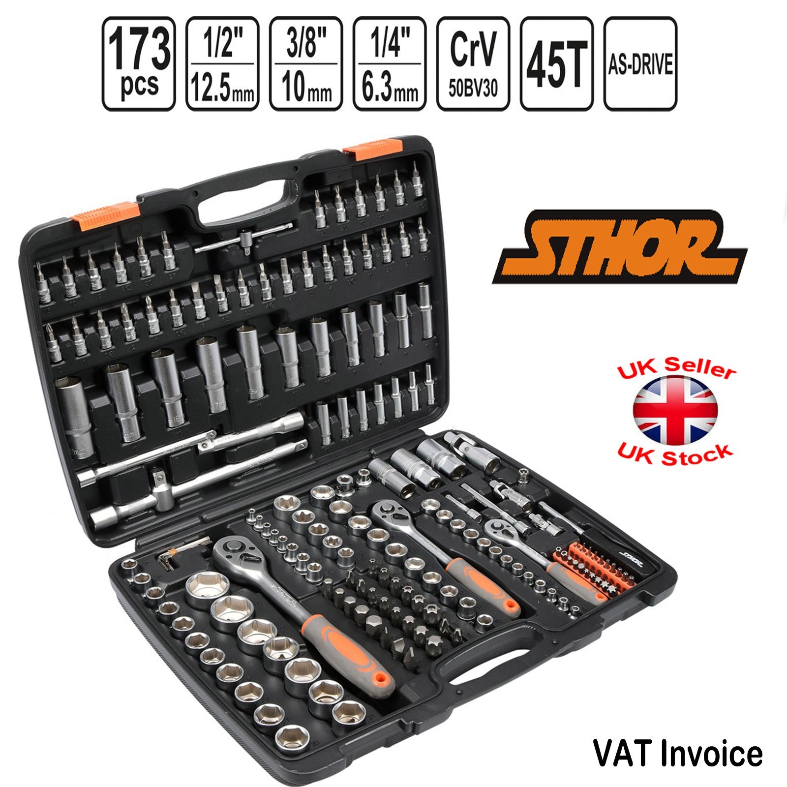 Yato Sthor 58688 173 Piece 1/2″ 1/4″ 3/8″ Ratcheting Socket Spanner Bit Set