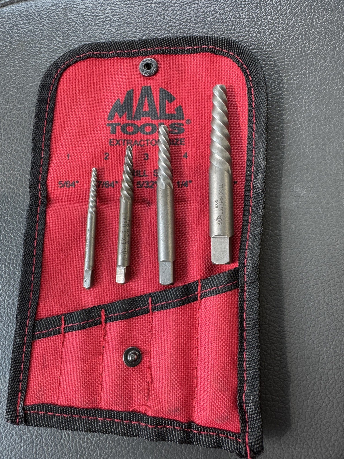 Mac Tools 5 PC Spiral Flute Extractor Set SPEX5S **MISSING 5/64’’ Extractor**
