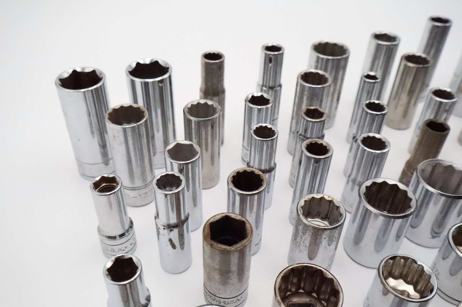 Large Mixed Socket Lot 1/4 3/8 1/2 Drive SAE Metric Deep Standard USA Tools