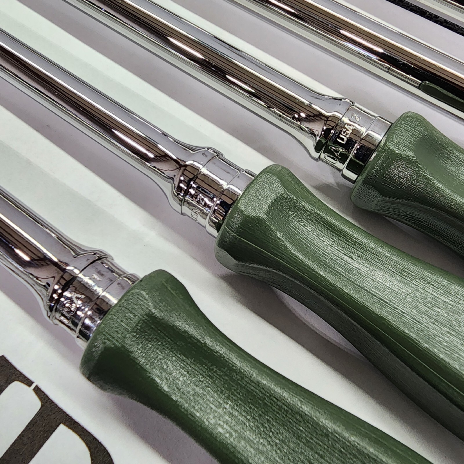Snap-on Tools NEW 7pc COMBAT GREEN Hard Handle 3/8″ Drive Fixed Flex Ratchet Set
