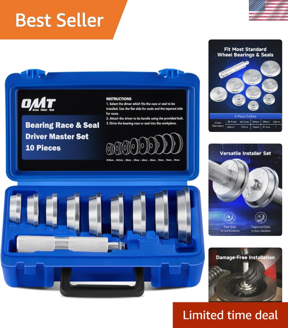 10-Piece Bearing Press Kit with 9 Adapters | Effortless Race & Seal Installation
