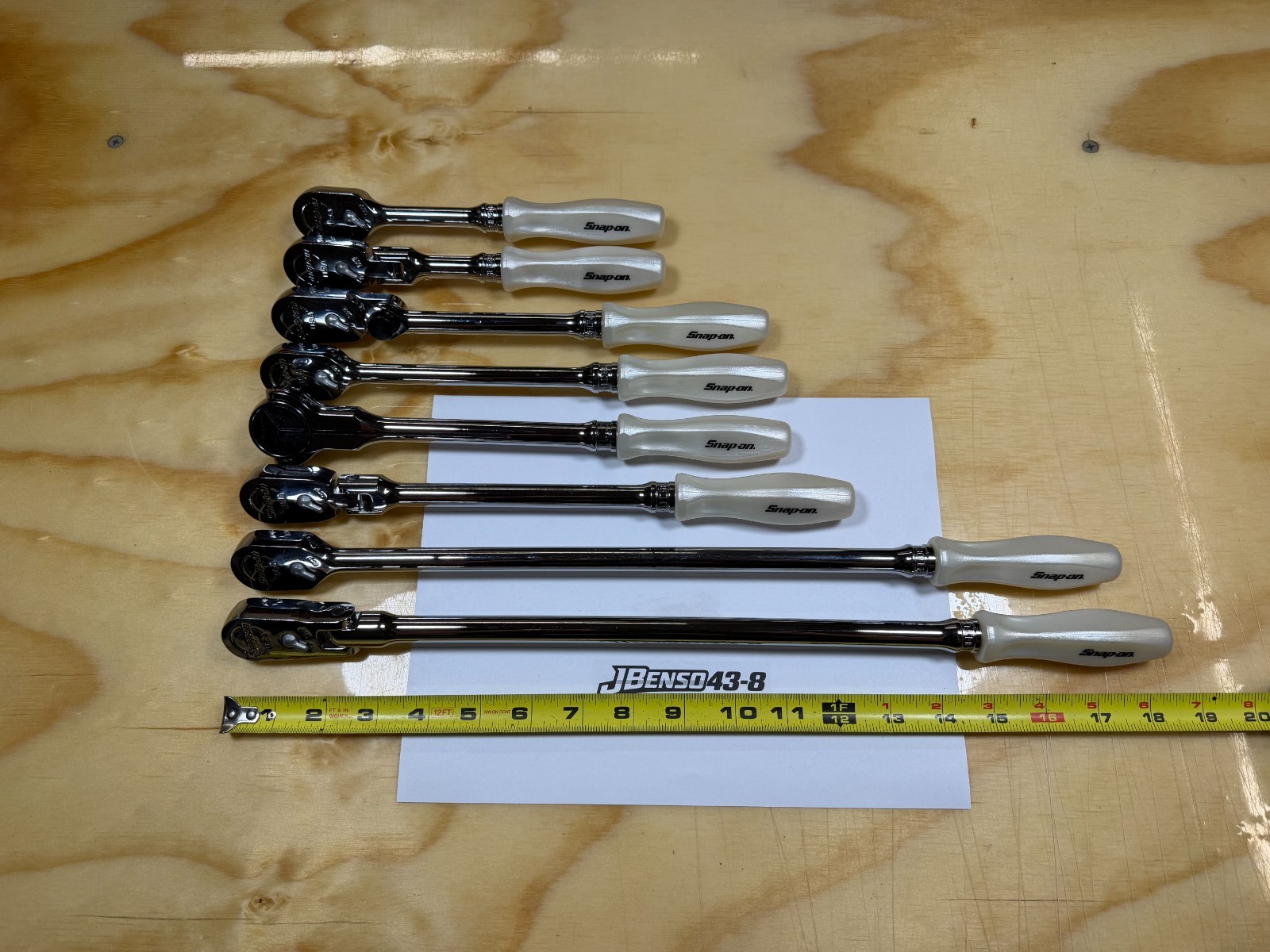 Snap-on Tools NEW RARE PEARL WHITE 8pc 3/8″ Drive Hard Grip Master Ratchet Set