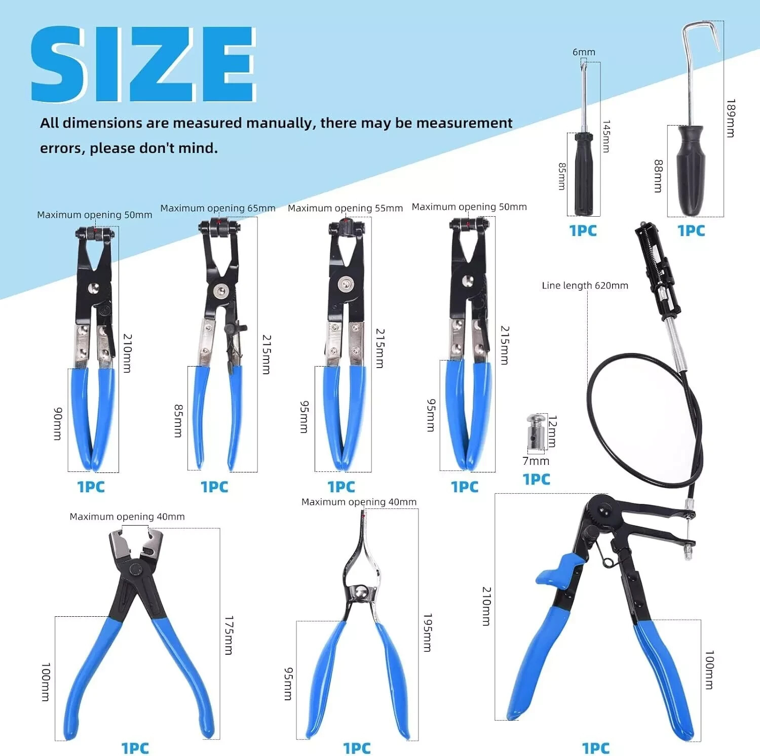 9pcs Wire Long Reach Hose Clamp Pliers Set Fuel Oil Water Hose Auto Tools Kit