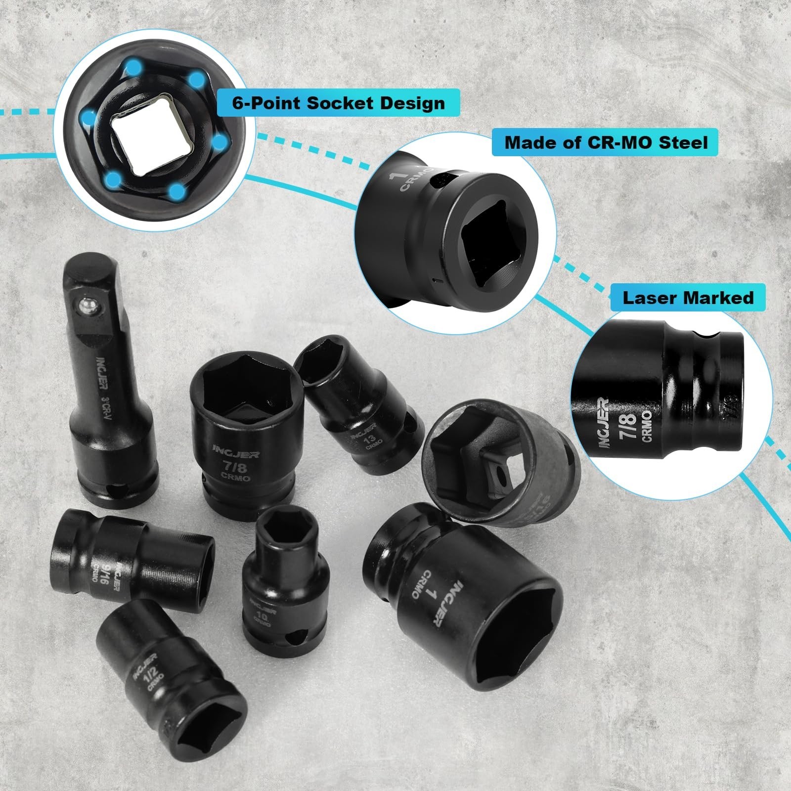 29PCS 1/2″ Impact Socket Set, SAE & Metric Sizes, CR-MO, High Torque, Extension