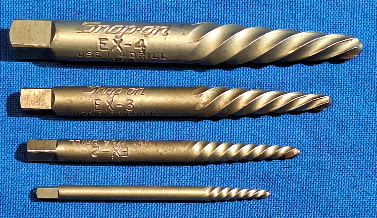 Snap On Tools 4 piece easy out set / broken bolt removal set EX4, EX3, EX2, EX1