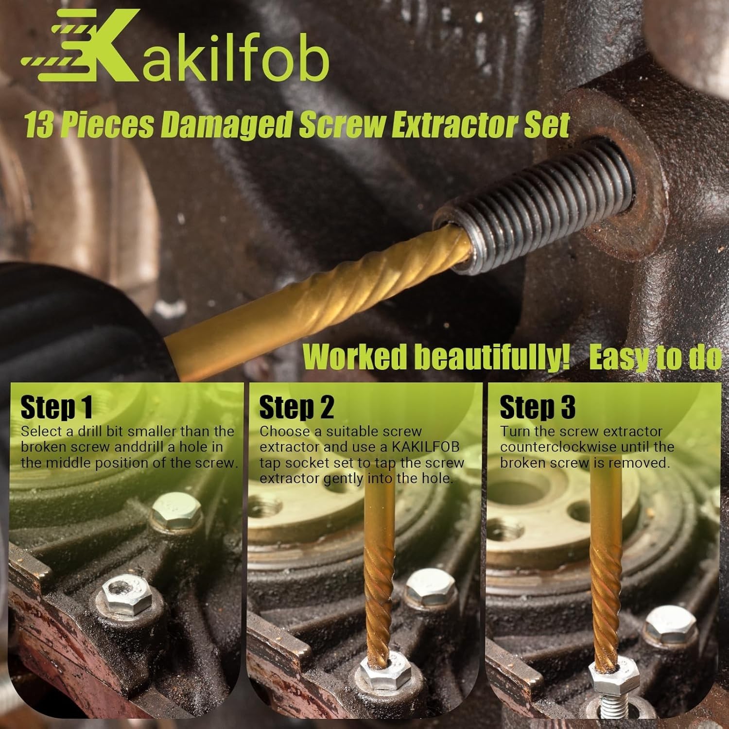 13-Piece Screw & Bolt Extractor Set for Damaged Fasteners