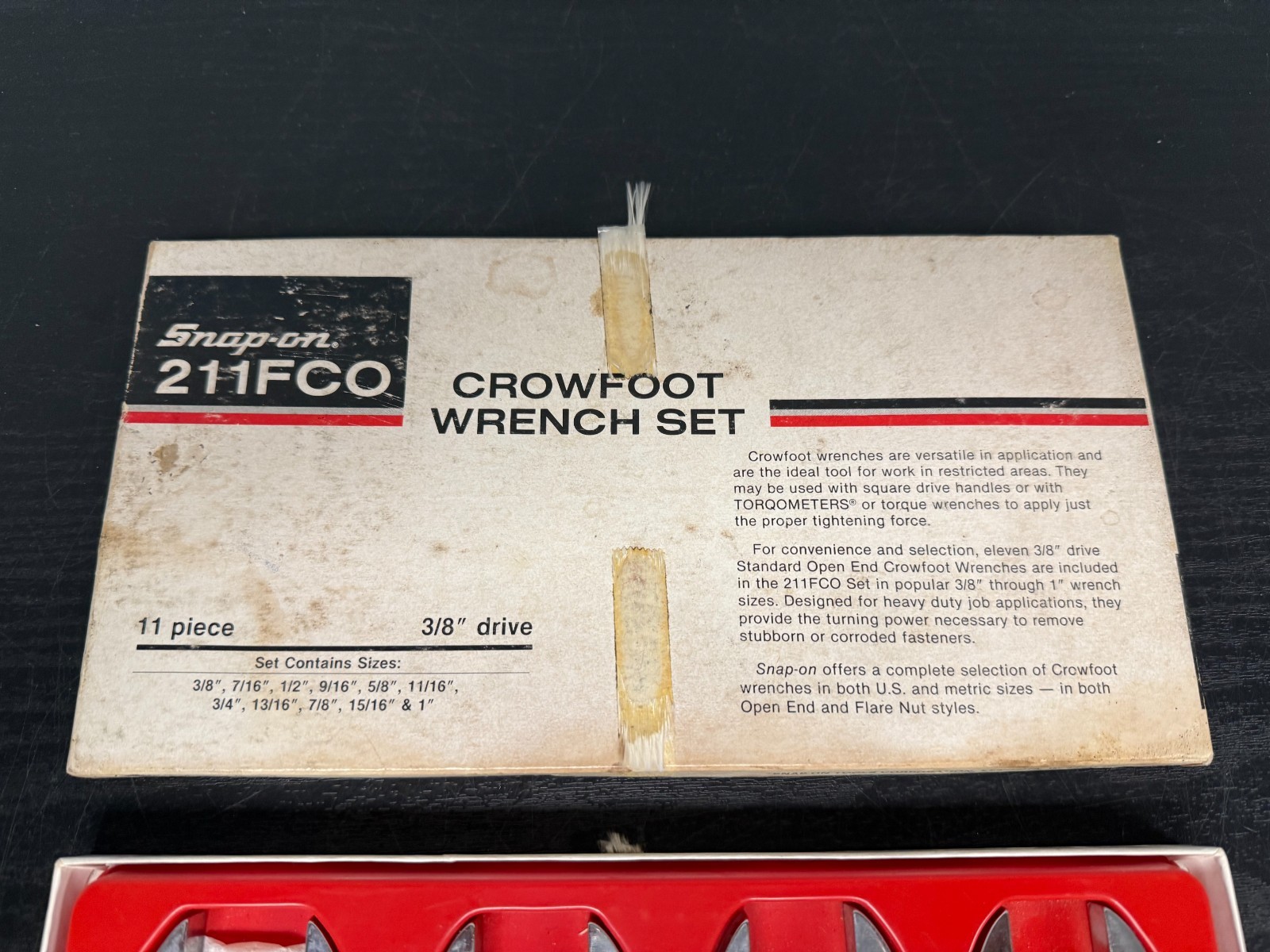 Vintage Snap On Tools 3/8″ Drive Crowfoot Set (3/8 Thru 1 IN.) Part #211FCO