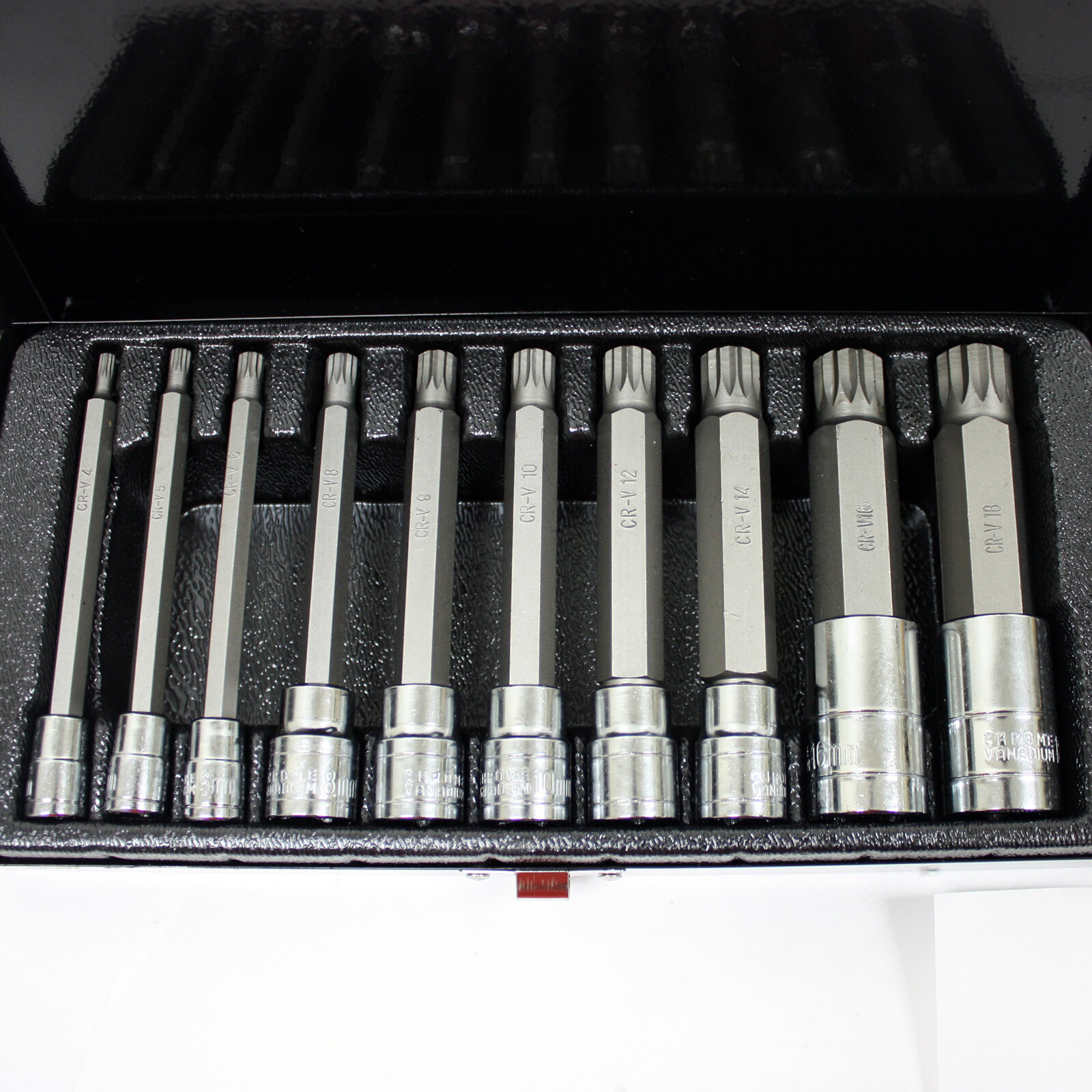 10PC XZN Triple Square 4″ Long Spline Bit Socket Set Metric Tamper-Proof Cr-V