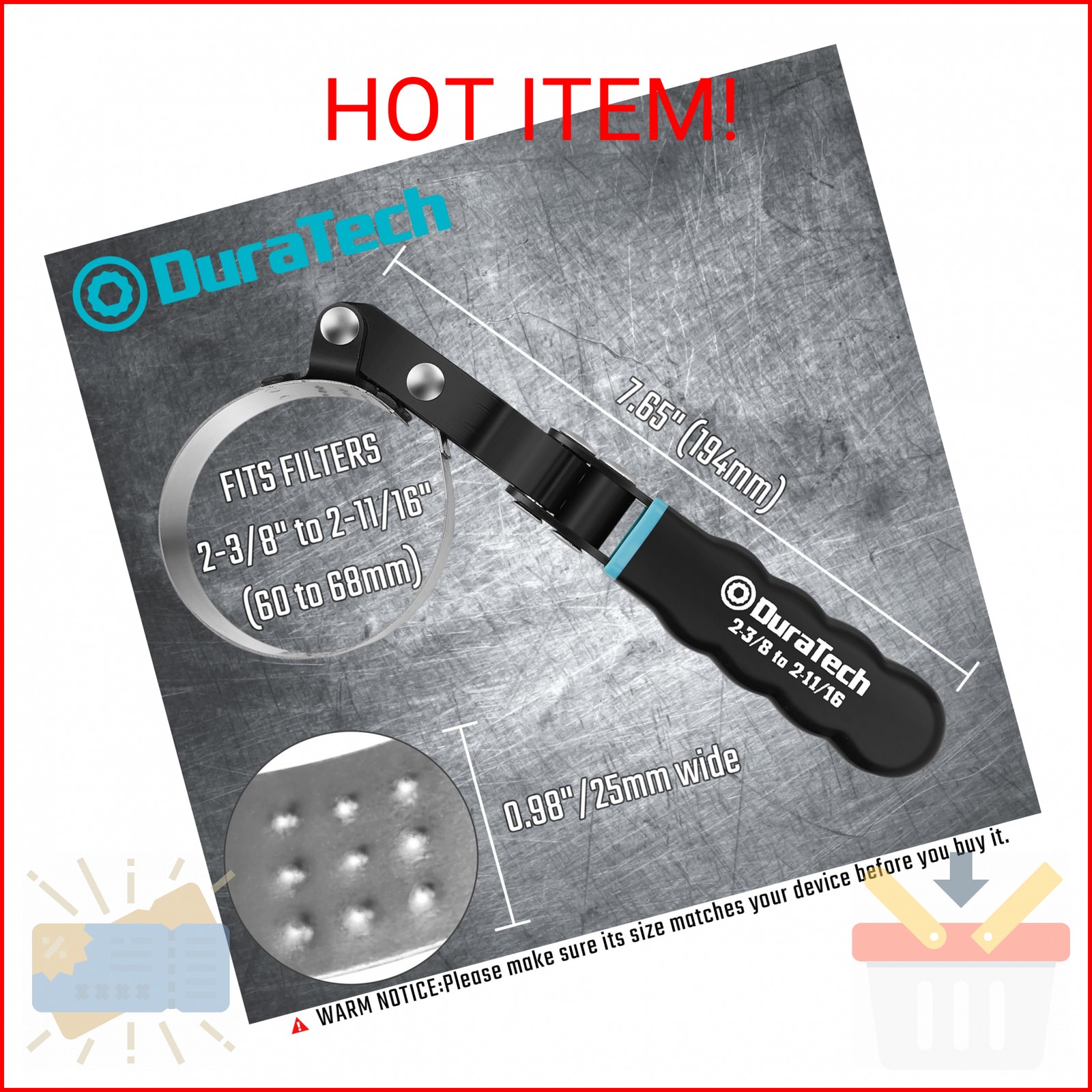 DURATECH Extra Small Swivel Oil Filter Wrench, Oil Filter Removal Tool, Fits Fil