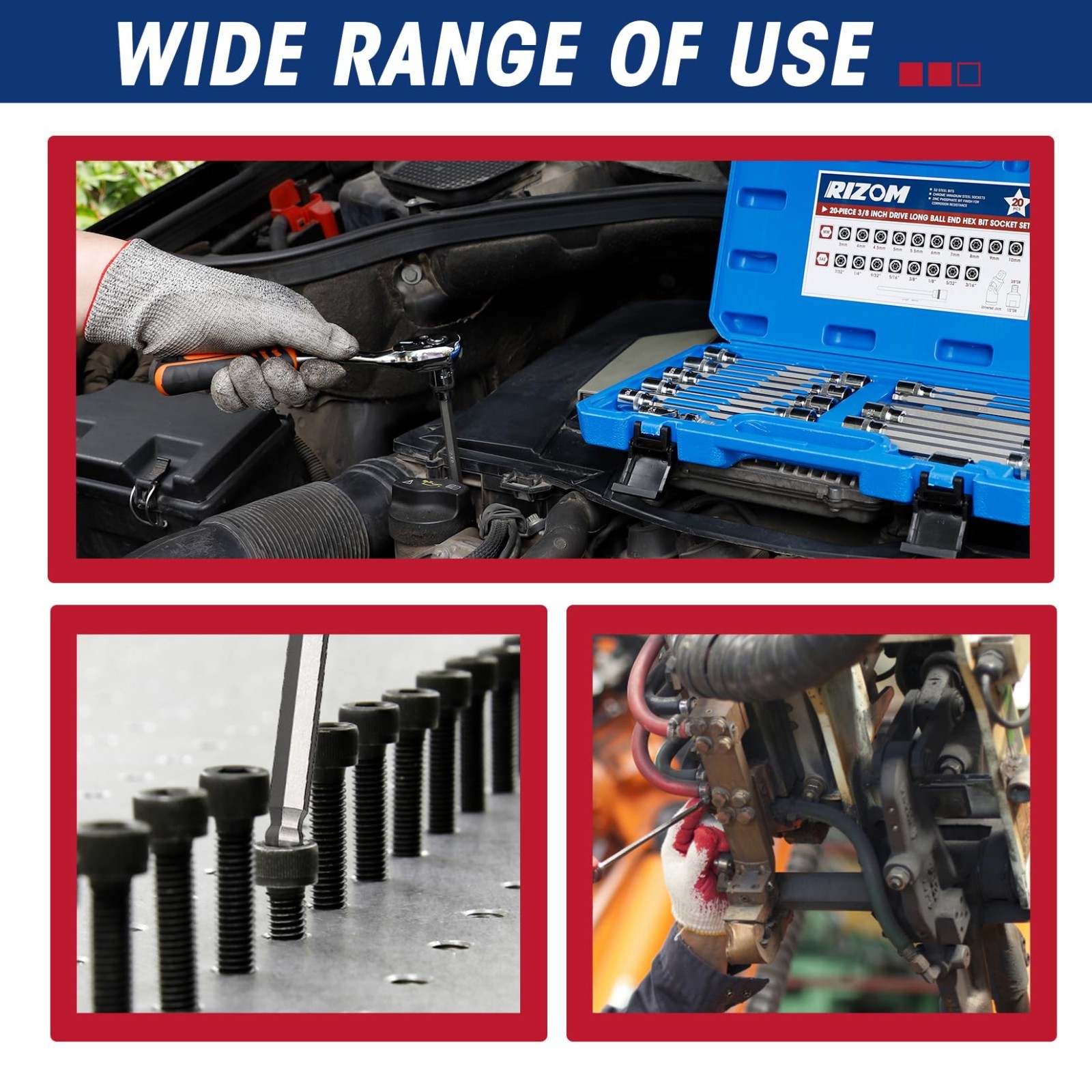 20-Piece Long Ball End Hex Bit Socket Set, Extra Long Allen Sockets, SAE & Metri
