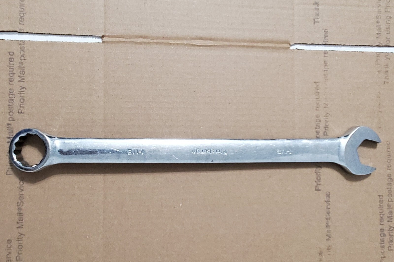 Pittsburgh Combination Wrench 1-1/8″ SAE 12pt Chrome Finish, 15.5″. Estate Find