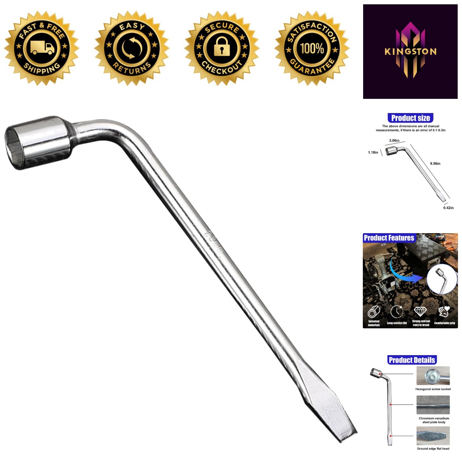 Ergonomic 22mm Lug Wrench – Chromoly Steel for Efficient Vehicle Maintenance