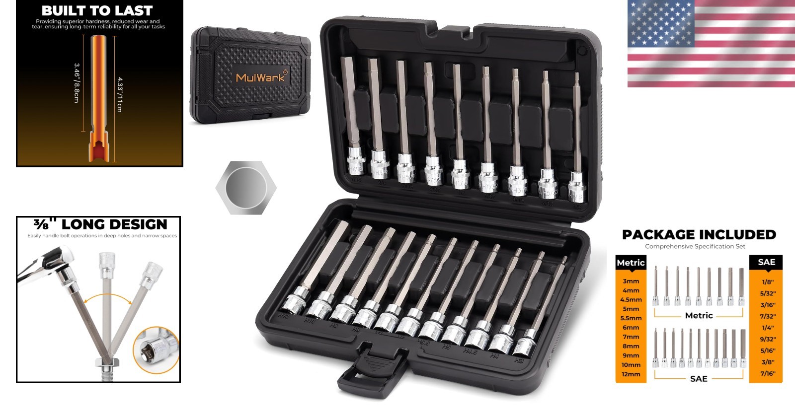 Metric & SAE Long Allen Socket Set – 3mm to 12mm