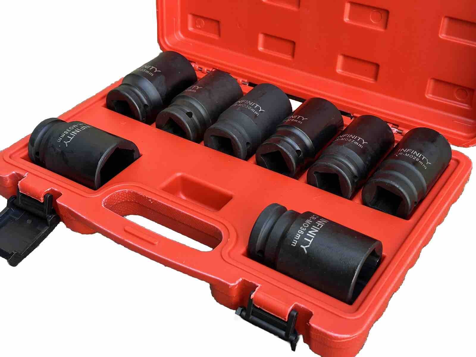 8 Pcs 3/4” Dr. Deep Impact Socket Set CR-MO Metric 6-Point 26mm ~38mm