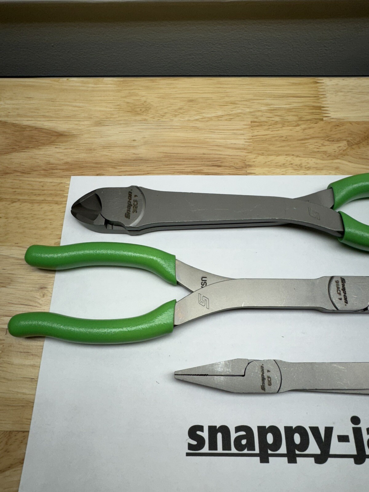 Snap-on Tools USA NEW GREEN 3pc Plier & Cutter Lot Set – 61CF – 911ACF – 312CF