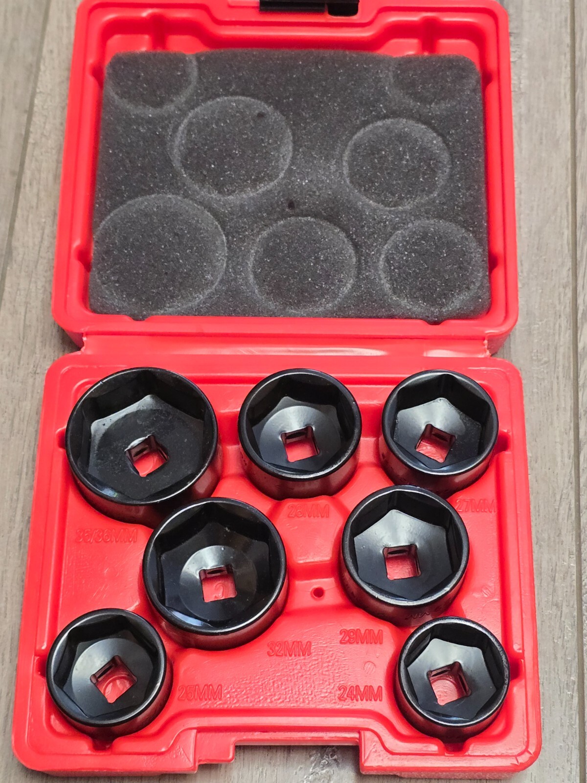 7pc 3/8″ dr Oil Filter Canister Socket Set 24, 25, 27, 28, 29, 32 & 36mm w/Case