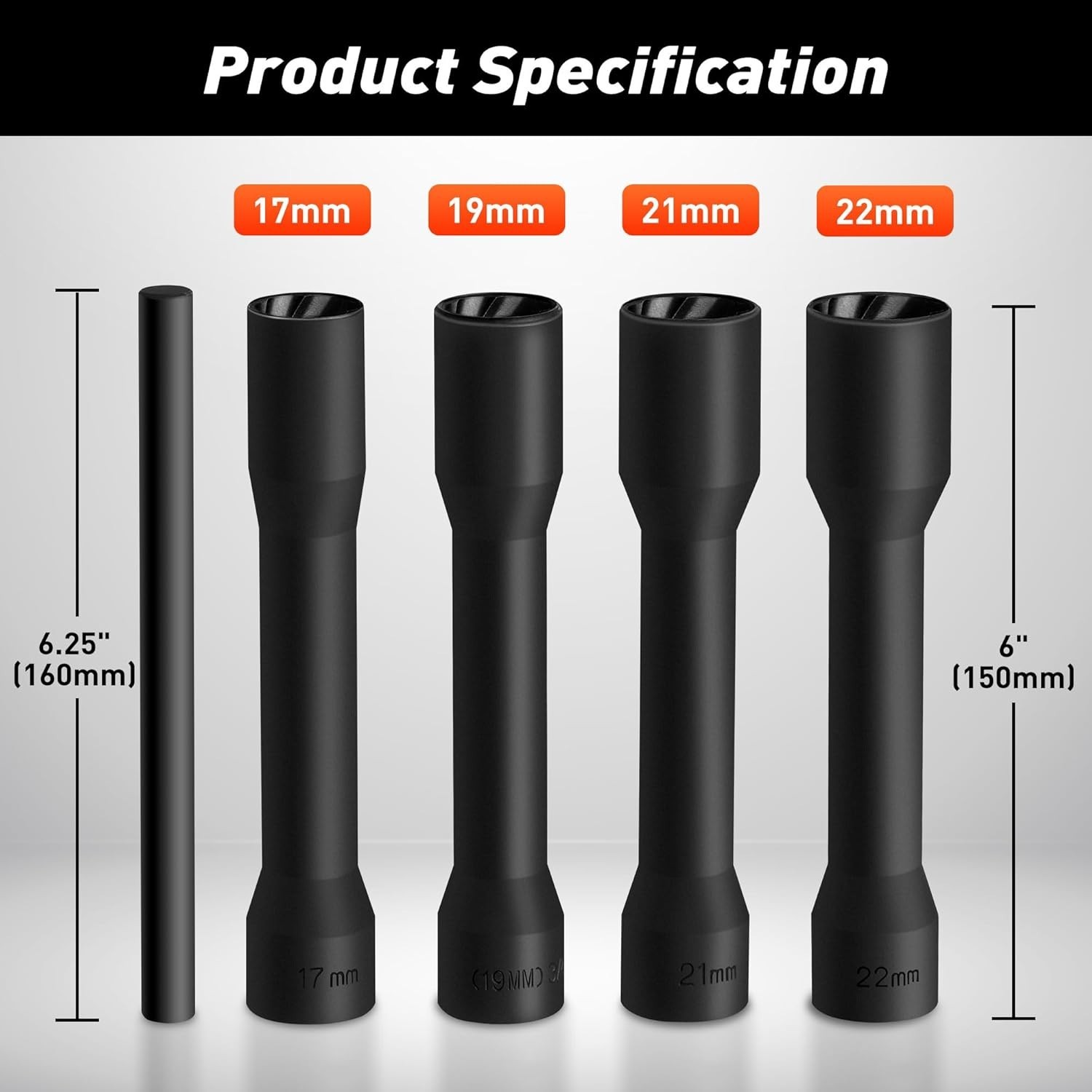 YEKEPRO 5 Pieces 1/2in Drive Spiral Type Deep Extractor Set Bad Lug Nut Remover