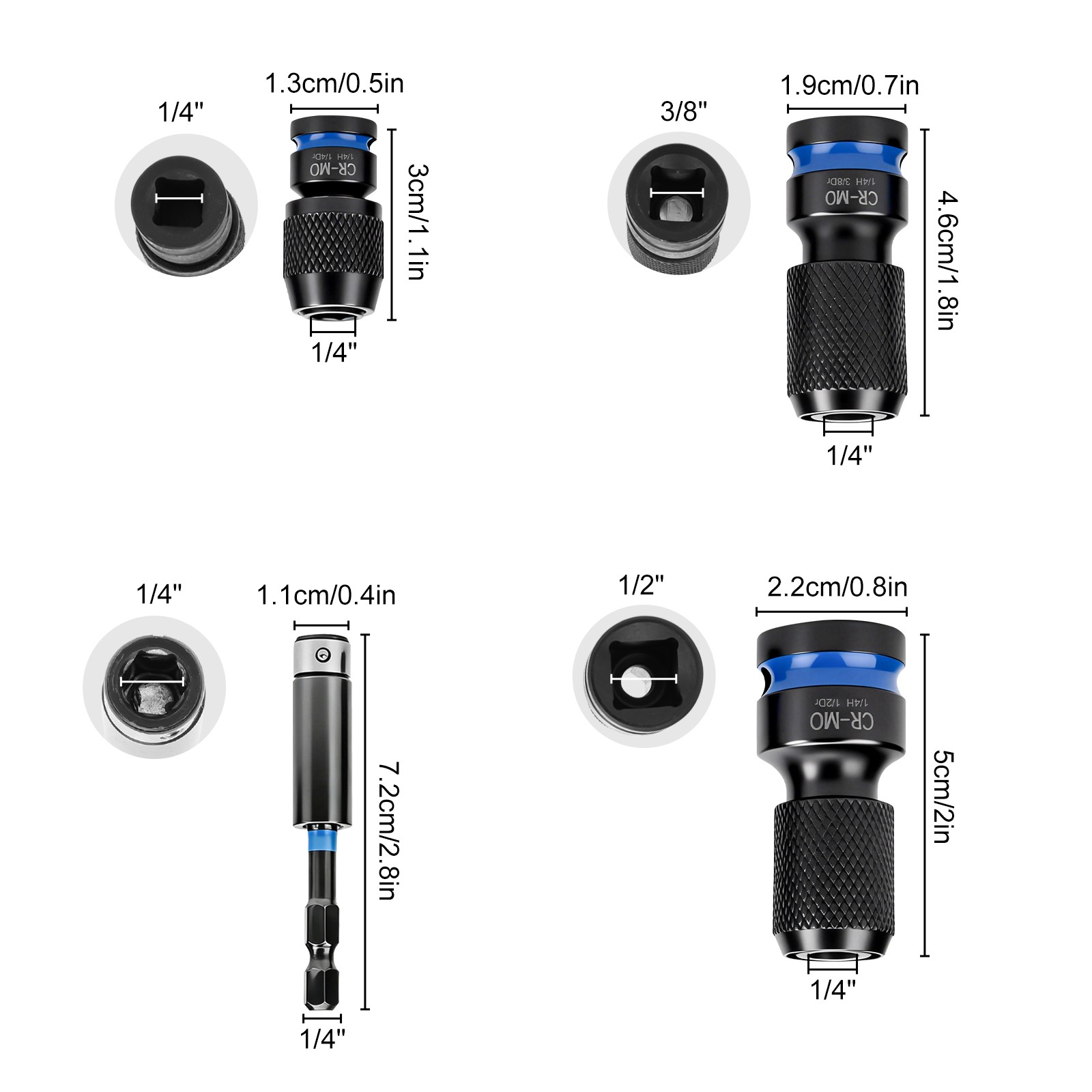 4X1/4″ 3/8″ 1/2″ to 1/4″ Hex Drive Ratchet Socket Adapter Reducer Air Impact Set