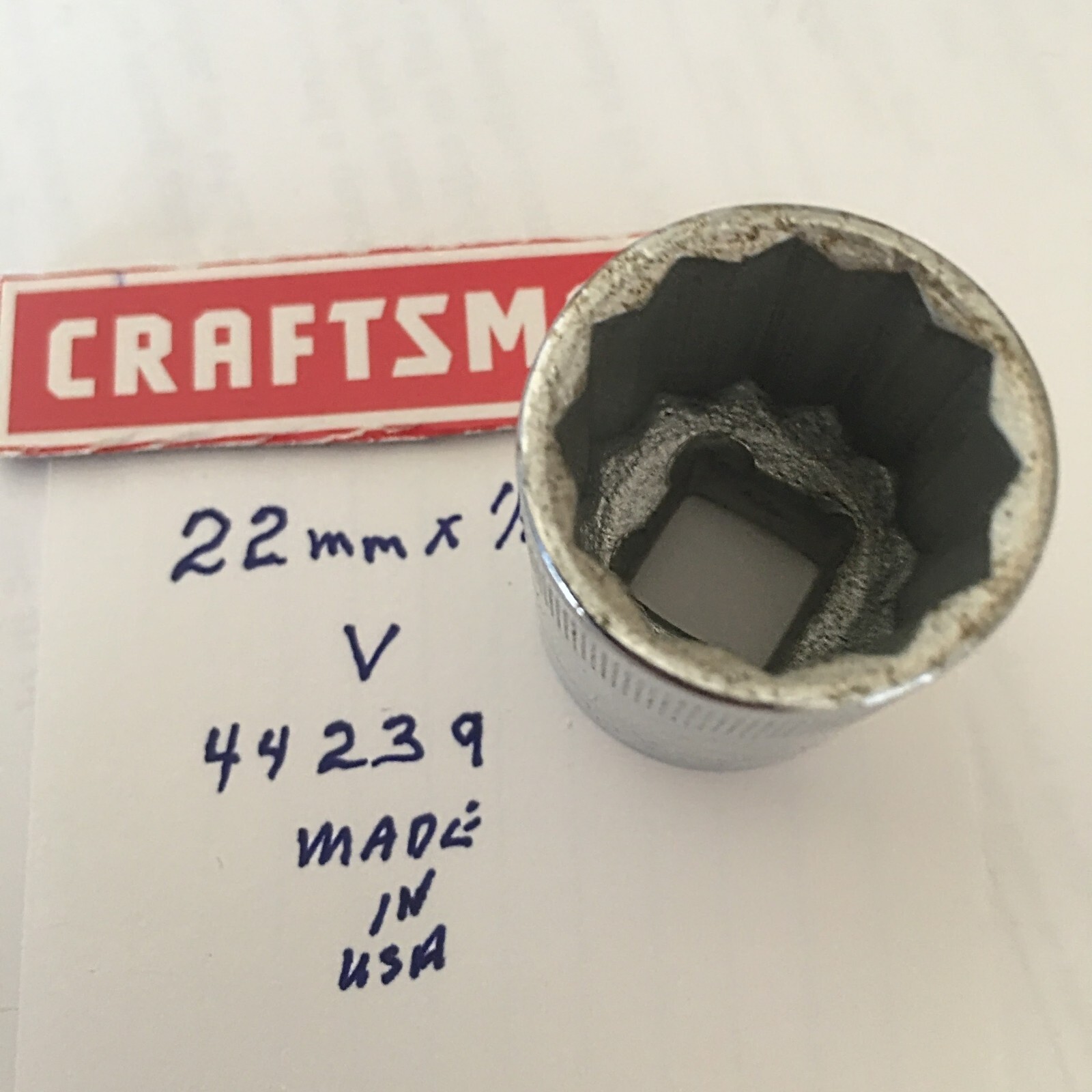 Craftsman 22 mm x 1/2″ Dr Socket V 44239 – 12 Pt Made in USA Free USA Ship