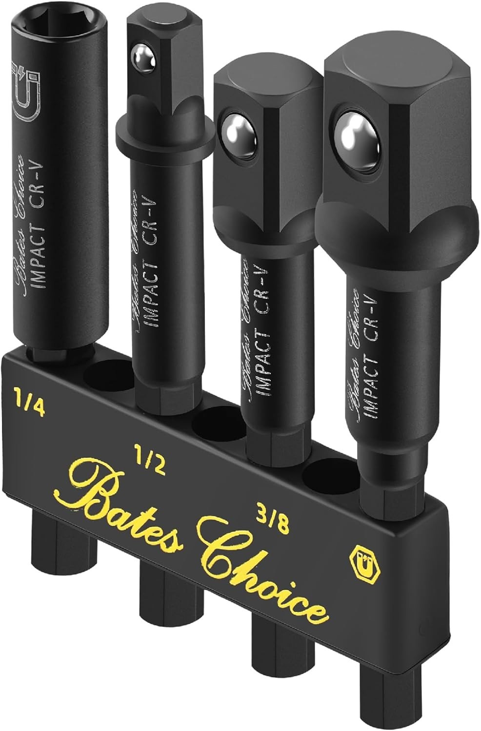 Bates- Impact Socket Adapter Set with Magnetic Bit Holder, 4 pcs, 1/4″, 3/8″,…