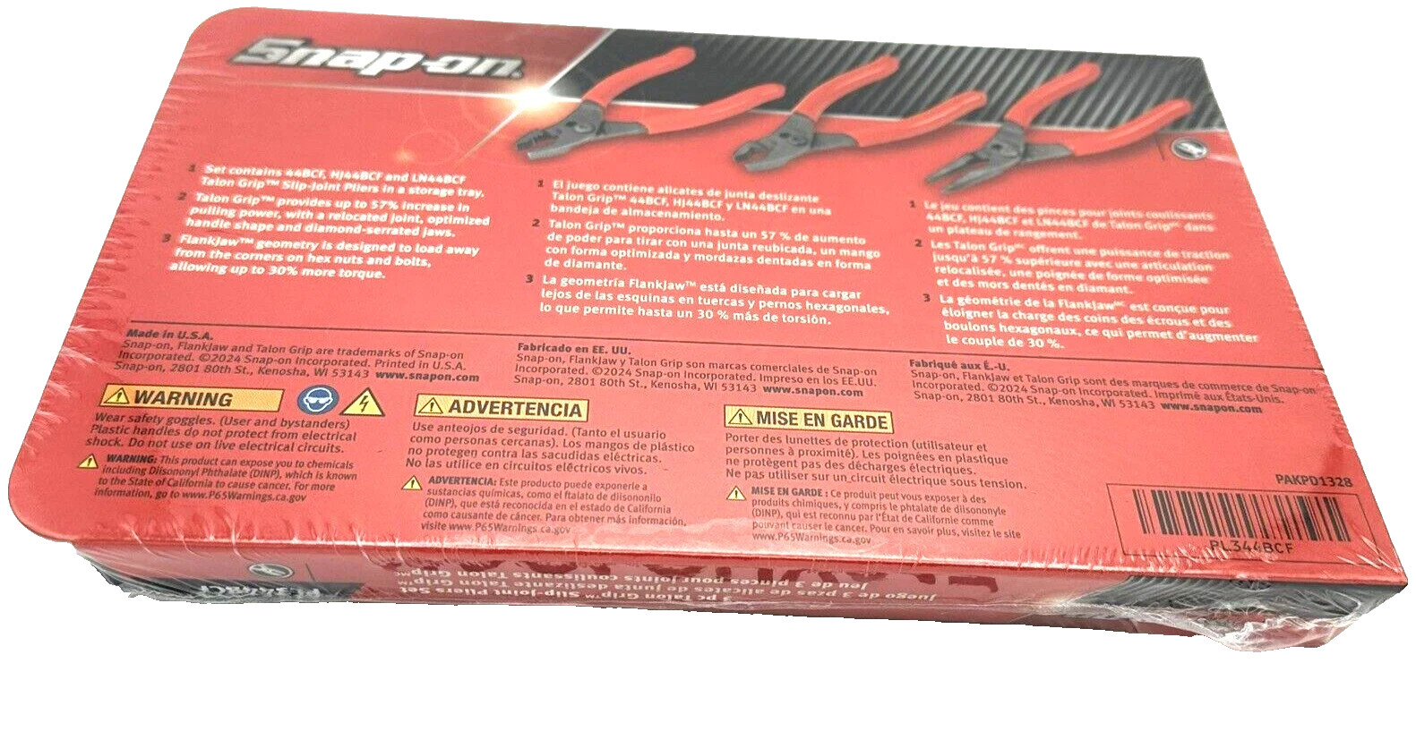 Snap-on Tools Orange 3pc Soft Grip Mini Slip Joint Pliers Set PL344BCF USA NEW