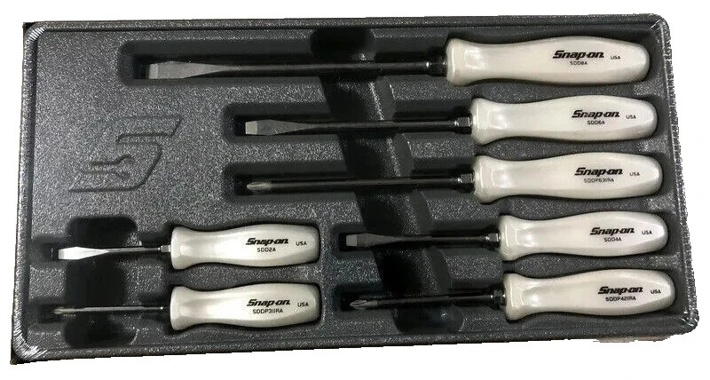 Snap On Tools PEARL WHITE 7pc Hard Handle Combination Screwdriver Set SDDX70APW