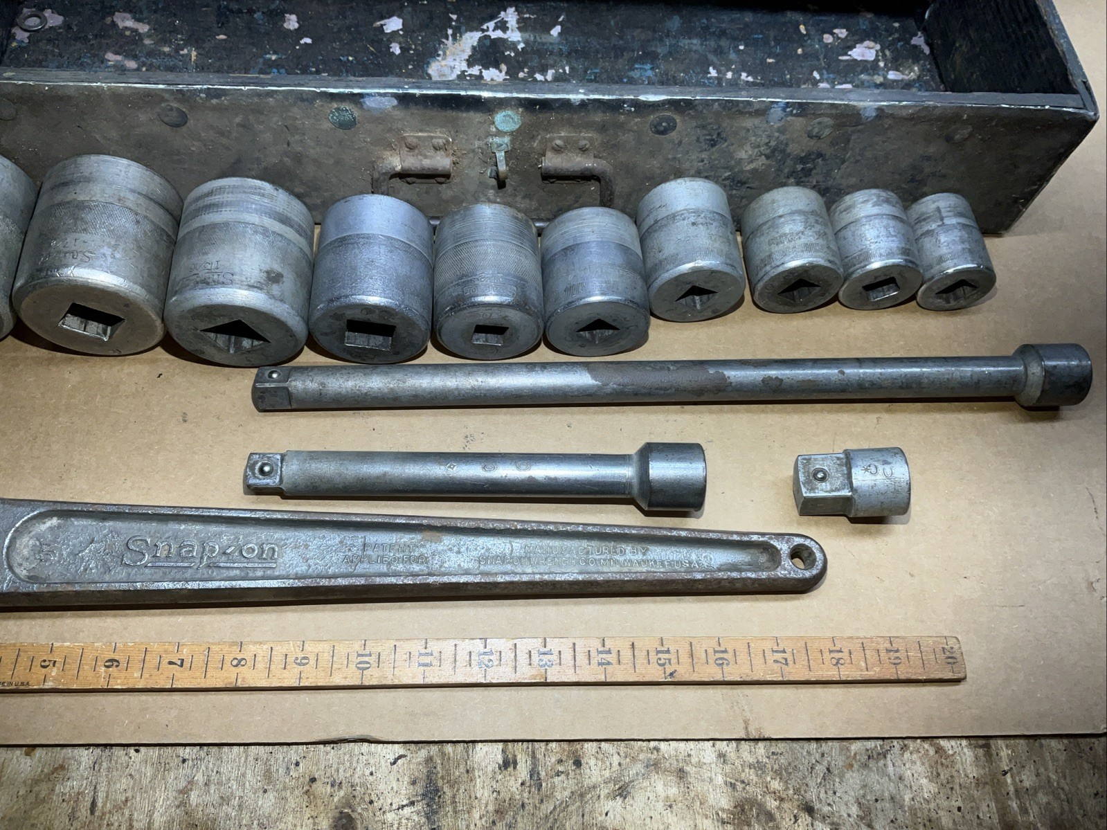 Snap On Tools USA 5/8” Drive Push Thru Ratchet 18” Hd Sockets Extensions & 7/8”