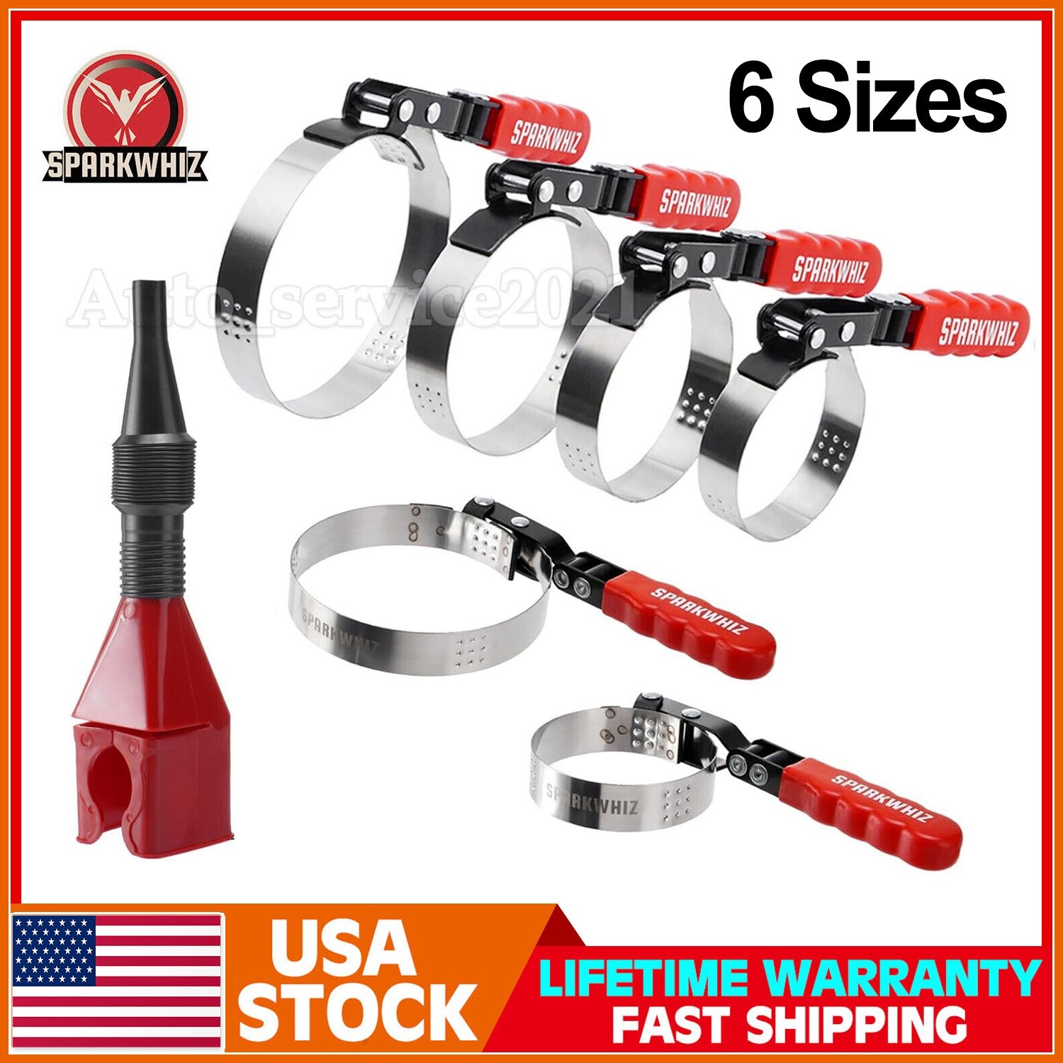 SPARKWHIZ Retractable Fuel Funnel Adjustable Oil Filter Removal Tool Set 6 Sizes